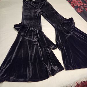 Rodeo Quincy High Waist Black Velvet Senorita Bell Bottom ruffled flare Pants XX